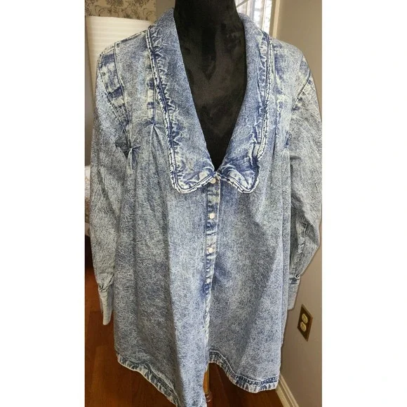 Free People Charlie Button Down Denim Shirt/Dress/Jacket Size Sm 100% Cotton - Picture 7 of 13